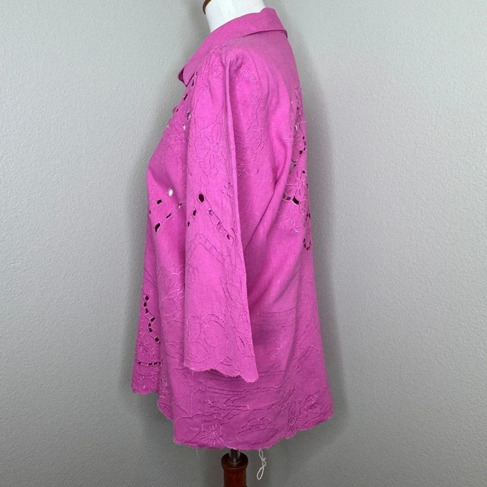 SUSAN GRAVER Cutout Embroidered Top &‎ Matching Tank Set MED Pink Linen Blend